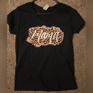 Gildan Black V-Neck Tee with Leopard Print